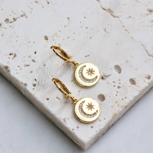 Moon and Star Huggie Earrings