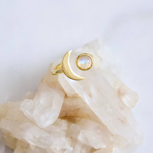 Moonstone Crescent Moon Ring