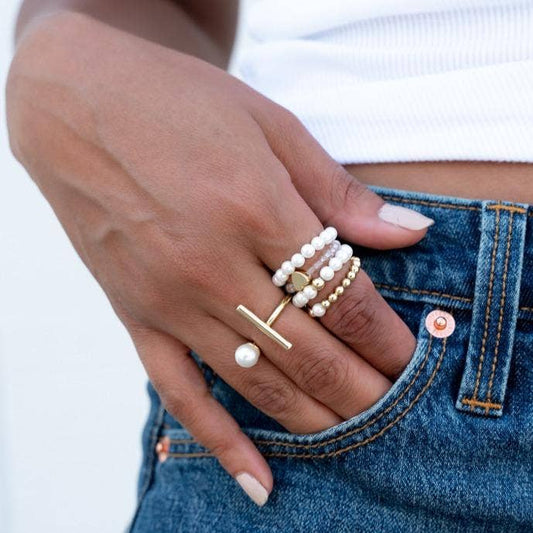 Gold Bar and Pearl Ring